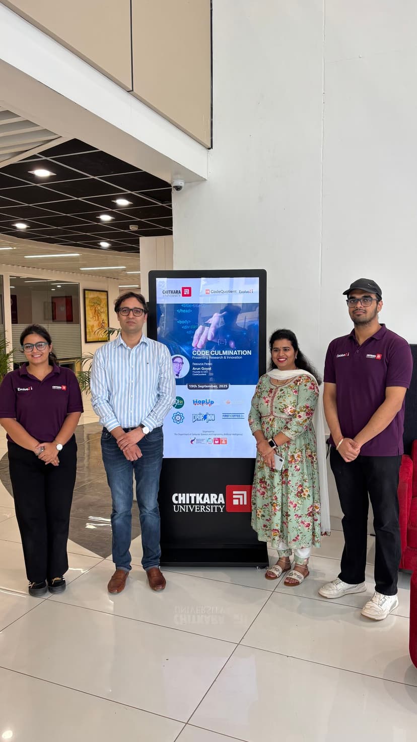 CodeQuotient Founder Arun Goyat delivered an expert talk at Chitkara University during National Coding Week 2025.